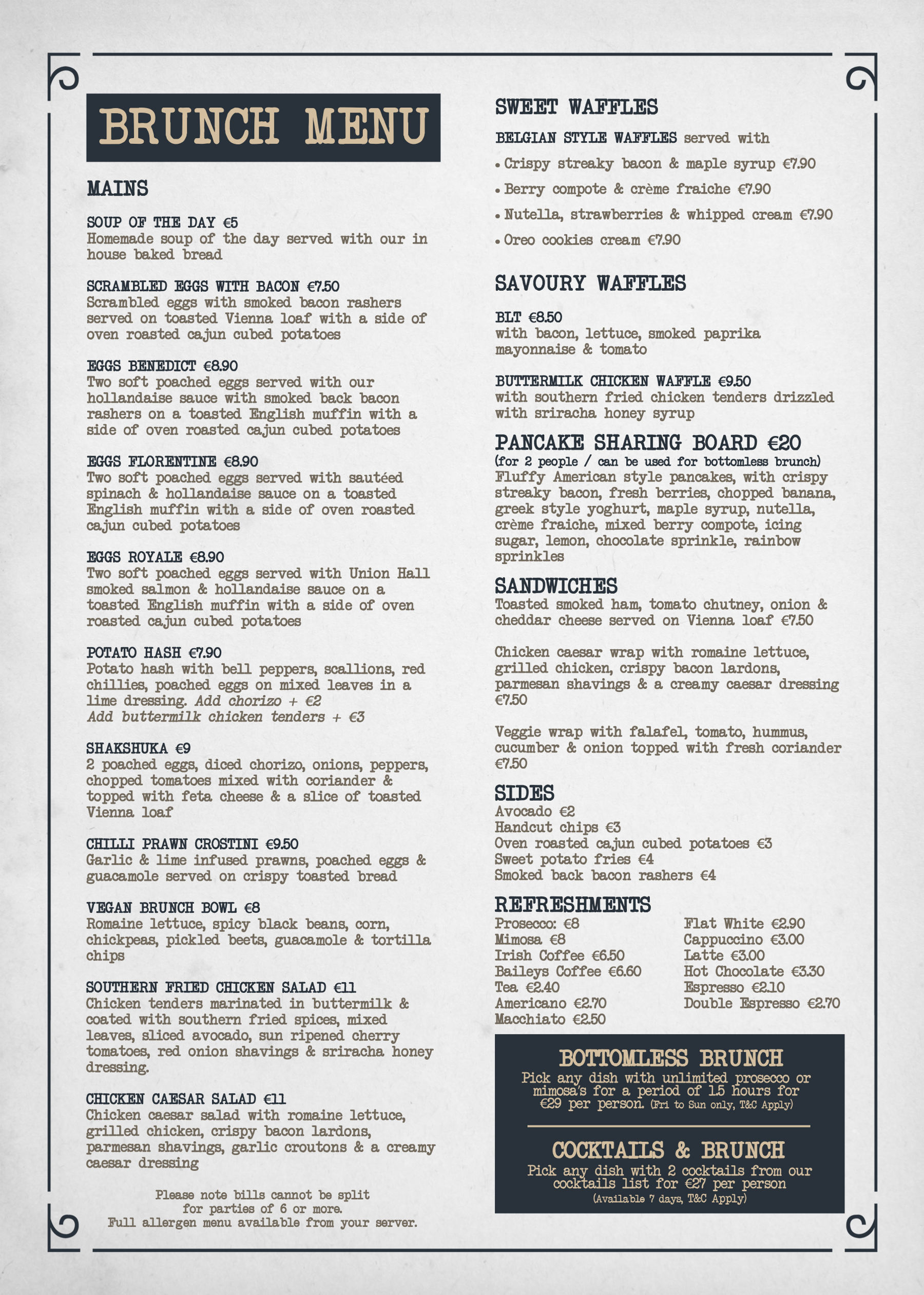 Menu Dwyers of Cork